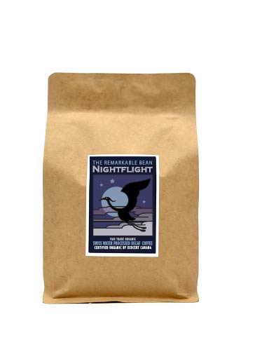 Nightflight Decaf. Certified Organic Coffee —-medium roast- Swiss water processed- 340g-1 lb/454g